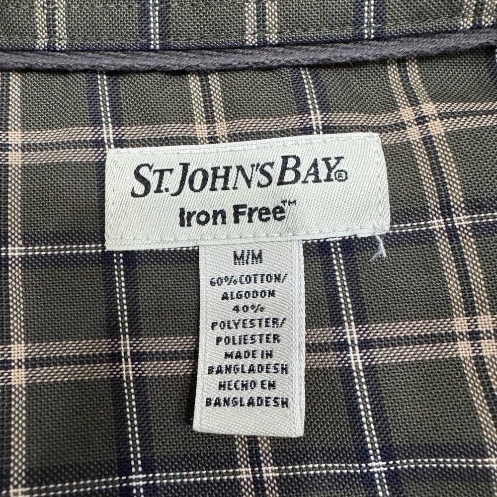 St. John's Bay Green and Gray Plaid Button-Down Shirt